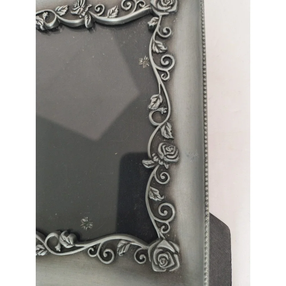 Vintage Malden Pewter Rose Vine Photo Frame 4x6 Ornate Metal Whimsigoth Victoria
